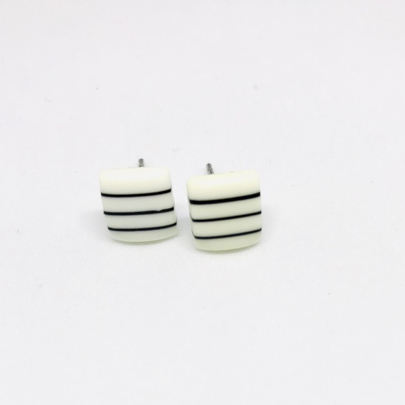 Black And White Minimalist Repurposed Stud Earrings - Picture 4 of 14